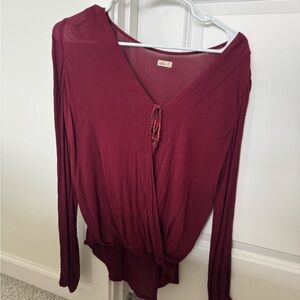 Hollister Deep Red V-Neck Blouse